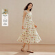 茵曼（INMAN）茵曼法式田園碎花印花吊帶連衣裙26夏女裝新款收腰A字裙 米杏色 M