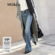 MO&Co.牛仔褲德絨棉質(zhì)洗水磨白柔軟藍色復古喇叭褲長(cháng)褲摩安珂 牛仔藍色 S /S