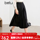 百圖betu女裝秋季新款半身裙腰帶收腰風(fēng)琴褶設計裙子女2408T67 黑色 L