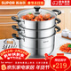 蘇泊爾（SUPOR）304不銹鋼蒸鍋雙層加厚復底湯鍋帶蒸籠燃氣電磁爐通用 【三層加厚】旗艦款 28cm
