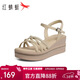紅蜻蜓坡跟涼鞋女夏季厚底水鉆一字帶涼鞋外穿WTK25015 杏色 38