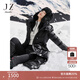 玖姿·安娜蔻【冰原系列】帽領(lǐng)收腰白鵝絨中長(cháng)羽絨服女2024冬款 素黑 L