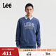 Lee25秋冬新品舒適版圓領(lǐng)植絨印花Logo男長(cháng)袖衛衣 復古牛仔藍 L