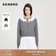 SANDRO季末6折2025秋冬新款女裝法式灰色撞色荷葉領(lǐng)短款針織開(kāi)衫 24/灰色 S (1)