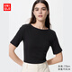 優(yōu)衣庫女裝羅紋船領(lǐng)T恤/五分袖26春夏新款483467 09 黑色 L