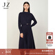 玖姿·安娜蔻時(shí)髦假兩件百褶羊毛混紡毛衫連衣裙女冬款 丈青 XL