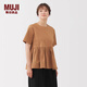 MUJI女式 泡泡紗 短袖罩衫 t恤上衣打底衫女款內搭 女裝 BC2PDA5A 駝色 M (160/84A)