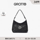 GROTTO個(gè)樂(lè )經(jīng)典黑石hobo包大小號植鞣綿羊皮腋下單肩斜挎軟包通勤禮物 經(jīng)典黑 銀標S
