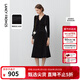 朗姿法式通勤氣質(zhì)顯瘦長(cháng)袖連衣裙女冬季新款復古絲絨小黑裙 黑色 S