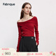 Fabrique不對稱(chēng)堆領(lǐng)毛針織衫女秋冬新款修身一字領(lǐng)毛衣 紅色 S