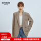 深呼吸DEEP BREATH女裝格紋韓版氣質(zhì)一?？劾挝餮b外套8400060 卡其格紋 S (2)