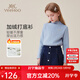 英氏（YEEHOO）女童t恤兒童打底衫春冬季加絨半高領(lǐng)長(cháng)袖上衣中大童裝保暖春冬裝 法式高領(lǐng)花邊-藍色 140