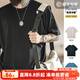 馬登工裝美式休閑黑科技涼感T恤冰絲針織寬松透氣插肩薄短袖男夏 星空黑 （版型寬松可拍小一碼） M