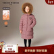 Teenie Weenie Kids 小熊童裝25年新款冬女童長(cháng)款千鳥(niǎo)格毛領(lǐng)羽絨服 紅色 160cm