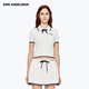 ANN ANDELMAN蝴蝶結針織POLO衫修身顯瘦翻領(lǐng)撞色休閑短袖T恤上衣 白色 S
