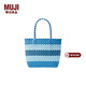 MUJI 手編包 環(huán)保材料 手提包菜籃子編織包 包包 度假沙灘包 3色藍色橫條紋/小 NONE