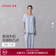 愛(ài)慕睡衣女夏季莫代爾涼感帶杯短袖分身家居服套裝