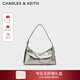 CHARLES&KEITH柔軟拉鏈式褶皺單肩包腋下包包女包女士新年生日禮物CK2-40782472 Pewter錫灰色 S