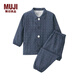 MUJI MUJI 嬰童 無(wú)側縫雙層紗織 方便穿脫睡衣 家居服套裝 兒童童裝 藏青色X圖案 110