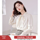 香影（xiangying）雪紡襯衫女長(cháng)袖2026春季新款米白法式上衣通勤蝴蝶結飄帶襯衣 米色 S