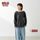MUJI女式 粗棉線(xiàn)條紋長(cháng)袖T恤上衣打底衫女款女裝純棉春季BB2ADC6S 煙熏藍色條紋 XL (165/92A)