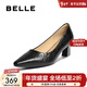 百麗（Belle）質(zhì)感抓皺高跟單鞋女氣質(zhì)尖頭通勤淺口單鞋B2784CQ5 黑色 36 (230mm)