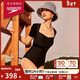 速比濤（Speedo）泳衣女小黑裙系列禮服前胸設計性感露背溫泉短袖連體泳衣 黑色 34
