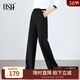 歐莎（OSA）顯瘦黑色窄版休閑褲女士直筒闊腿長(cháng)褲2025年秋季新款通勤褲子百搭 黑色 M