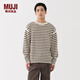 MUJI男式 安第斯羊毛圓領(lǐng)毛衣男款針織衫羊毛衫25年冬季男裝 AA0TXA5A 卡其綠條紋 XL （180/104A）