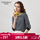 科蒙博卡2025春夏桑蠶絲新款條紋針織衫女圓領(lǐng)長(cháng)袖t恤休閑薄上衣 深藏青 2XL