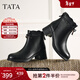 他她（TATA）加絨靴子2025秋羊皮時(shí)裝靴粗跟短皮靴黑色厚底瘦瘦靴7A540DD5 黑色（絨里） 37