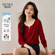 熙世界（sllsky）假兩件正肩長(cháng)袖t恤女春季2025年新款撞色圓領(lǐng)體恤上衣 漿果紅 S