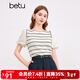 百圖betu女裝夏季新款襯衫時(shí)髦條紋蕾絲減齡泡泡袖上衣女2403T55 米白 S