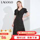 LAGOGO氣質(zhì)V領(lǐng)魚(yú)尾碎花裙女拉谷谷夏新款黑色修身顯瘦雪紡連衣裙 混色(Y0) S