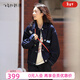 飛鳥(niǎo)和新酒復古繡花牛仔外套女2026春季新款短薄款翻領(lǐng)短外套 靛藍CH17 L