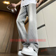 富軒迪（FUXUANDI）美式復古潮牌水泥灰牛仔褲男春秋季高街vibe痞帥直筒微喇長(cháng)褲子男 K38淺灰色 XL (建議體重130-140斤)
