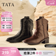 他她（TATA）女鞋靴子秋冬時(shí)裝靴粗跟復古西部靴彈力短靴 啡色 37