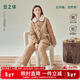 安之伴【巨保暖】三層加絨加厚夾棉襖睡衣女士冬季冬款梭織磨毛家居服 金茶棕【軟糯有彈性-超鎖溫】 M