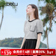 百圖betu女裝2025夏季新款襯衫拼接撞色木耳邊小香風(fēng)短袖上衣2503T54 灰色 M