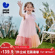 迷你巴拉網(wǎng)紗連衣裙女童撞色甜美蝴蝶結A擺無(wú)袖公主裙