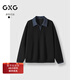 GXG男裝 25年秋季新品假兩件拼接領(lǐng)口休閑百搭學(xué)院風(fēng)翻領(lǐng)衛衣 黑色 L