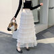 蕾絲網(wǎng)紗半身裙女法式芭蕾風(fēng)高腰顯瘦a字裙蓬蓬蛋糕裙超好看長(cháng)裙 白色 均碼 （80-150斤）