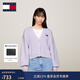 TOMMY JEANS秋冬女裝慵懶風(fēng)純棉復古刺繡紐扣V領(lǐng)燈籠袖寬松針織開(kāi)衫外套 淺紫色W06 XS （推薦：100斤以下）