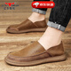 公牛世家男鞋春季新款一腳蹬休閑皮鞋男懶人豆豆鞋男士軟皮軟底駕車(chē)鞋子男 棕色【四季款GN123101875】 42 (標準皮鞋碼)