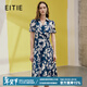 愛(ài)特愛(ài)（EITIE）氣質(zhì)a字裙收腰顯瘦通勤印花連衣裙夏季新款高貴女裝7407124 深海藍31 2XL 175