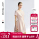 朗姿2025年夏季新款黑色氣質(zhì)收腰短袖女裙子法式高級感高知連衣裙 淡粉色 M