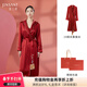 金三塔重磅真絲睡衣女桑蠶絲新中式真絲睡袍標配腰帶起居騏驥紅晨袍浴袍 焦糖紅2963 XL