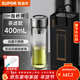 蘇泊爾（SUPOR）一鍵開(kāi)蓋玻璃杯雙層防燙茶水分離男士泡茶車(chē)載水杯便攜商務(wù)禮盒裝 【抗菌/一鍵開(kāi)蓋】流光銀400ml茶濾款-送禮盒