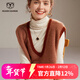 牧什 V領(lǐng)山羊絨馬甲女士100%純羊絨坎肩女寬松條紋針織打底衫MC235R1 淺駝色 均碼