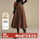晚白【新品】復古格紋羊毛a字半裙冬款時(shí)尚百搭毛呢大擺半身裙 深咖色 L